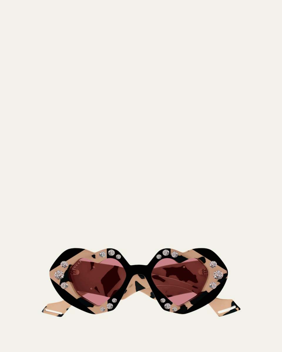 Embellished Heart-Shaped Acetate Sunglasses